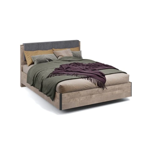 Двуспальная кровать Art_ikili_yataq 11, ламинат, коричневая/серая, 120x160x200 см