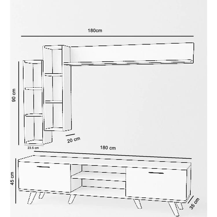 Tv üçün tumba Ev Plus ev_12116230, LDSP, qara, 45x180x35 sm