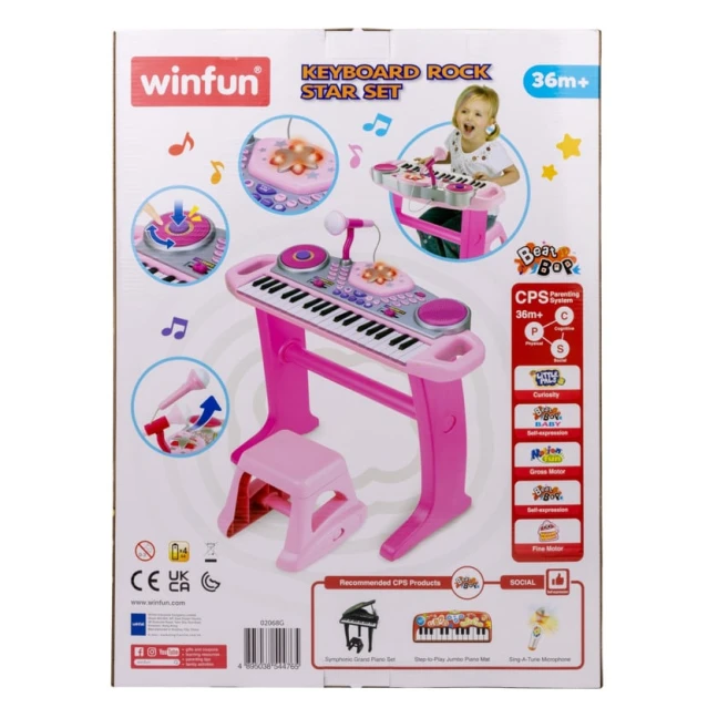 Детский синтезатор Winfat Keyboard Rock Star Set, пластик, с микрофоном, 45x10x60 см, 3+ лет Детский синтезатор Winfat Keyboard Rock Star Set, пластик, с микрофоном, 45x10x60 см, 3+ лет