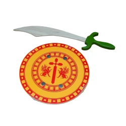 Taxta oyuncaqlar dəsti Qılınc və qalxan, qalxanın diametri 28 sm, qılınc uzunluğu 45 sm, narıncı