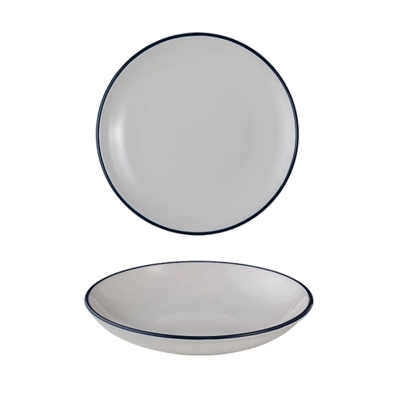 Тарелка глубокая ID-Fine Modest Navy Valle, фарфор, белая/синяя, 770 мл, 22 см Тарелка глубокая ID-Fine Modest Navy Valle, фарфор, белая/синяя, 770 мл, 22 см