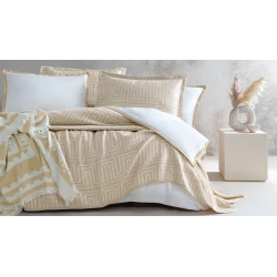 Комплект постельного белья Yataş Harlow Fall Winter, двуспальный с европростыней, пододеяльник 200х220 см, простыня 240x260 см, 4 шт наволочки 50х70 см, покрывало 230x240 см, плед 200х220 см, Hardal