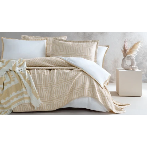 Комплект постельного белья Yataş Harlow Fall Winter, двуспальный с европростыней, пододеяльник 200х220 см, простыня 240x260 см, 4 шт наволочки 50х70 см, покрывало 230x240 см, плед 200х220 см, Hardal