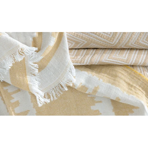 Комплект постельного белья Yataş Harlow Fall Winter, двуспальный с европростыней, пододеяльник 200х220 см, простыня 240x260 см, 4 шт наволочки 50х70 см, покрывало 230x240 см, плед 200х220 см, Hardal