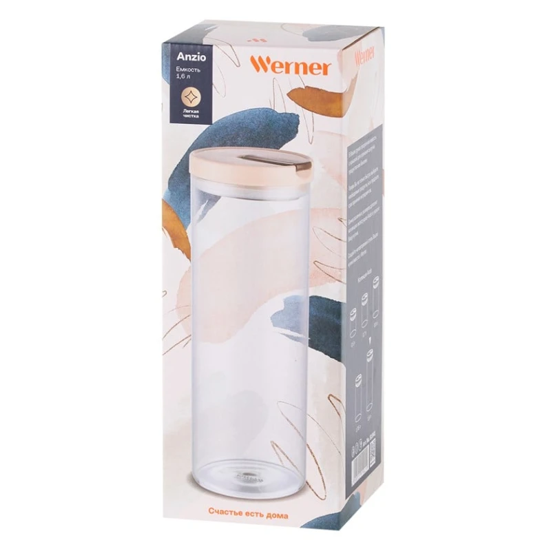 Емкость для хранения Werner Anzio 51941, стекло/пластик, прозрачная/бежевая, 1600 мл Емкость для хранения Werner Anzio 51941, стекло/пластик, прозрачная/бежевая, 1600 мл