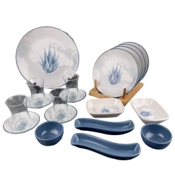Набор для завтрака Keramika Mavi&Beyaz, на 4 персоны, 19 предметов, белый/голубой