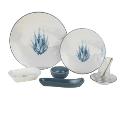 Набор для завтрака Keramika Mavi&Beyaz, на 4 персоны, 19 предметов, белый/голубой