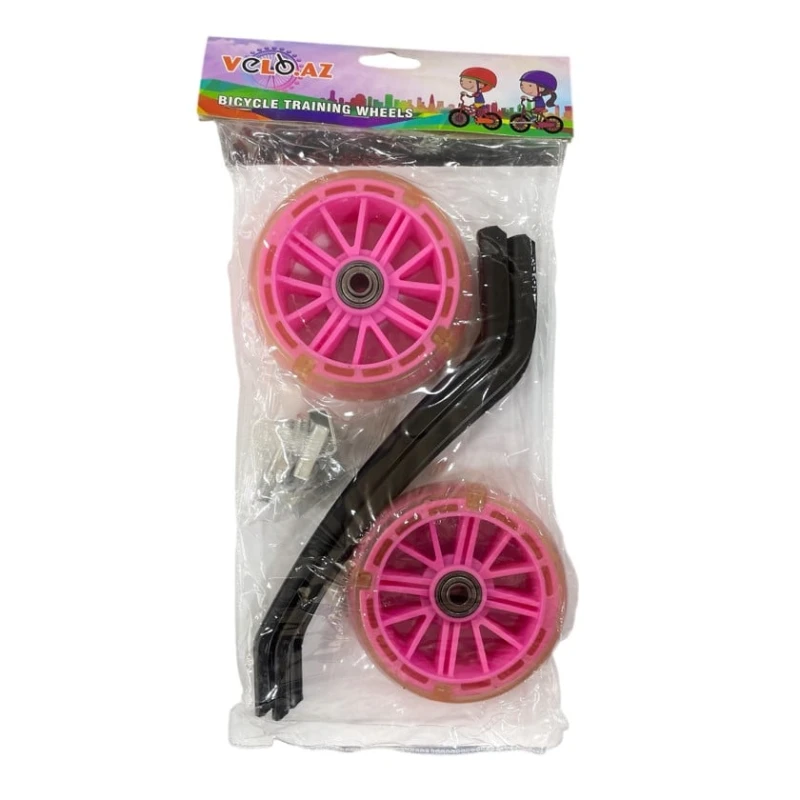 Velosiped üçün yan təkərlər dəsti, metal, qara/çəhrayı, 16