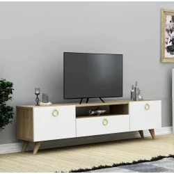 Тумба под ТВ 034, ЛДСП, белая/коричневая, 180x55x33 см Тумба под ТВ 034, ЛДСП, белая/коричневая, 180x55x33 см