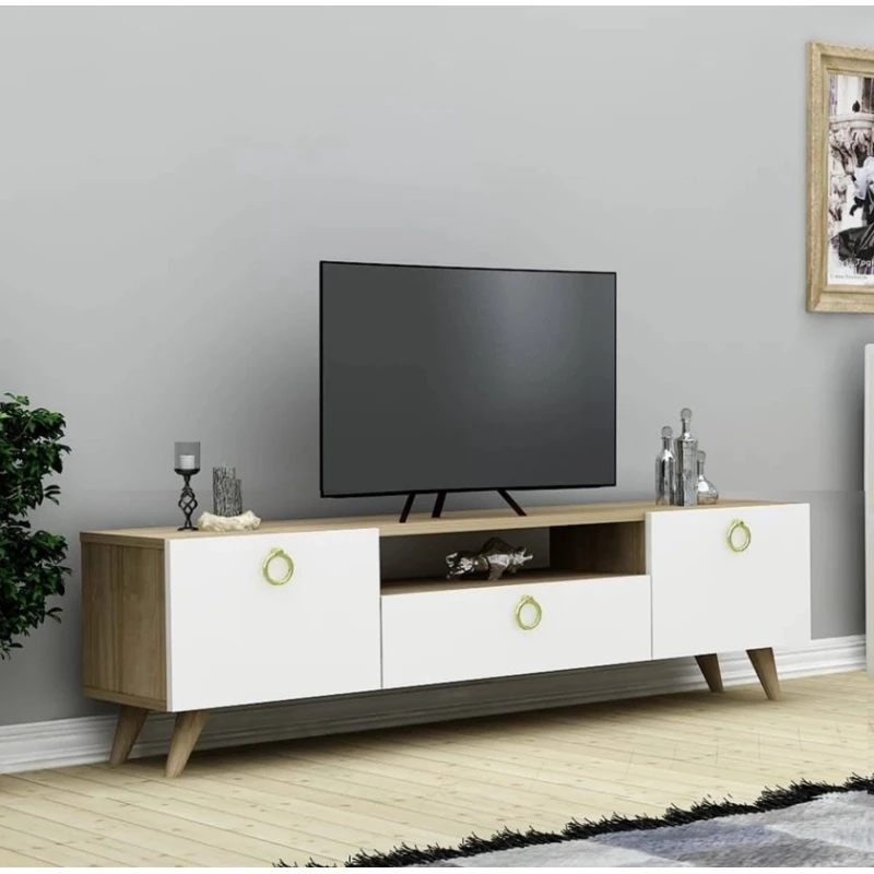 Тумба под ТВ 034, ЛДСП, белая/коричневая, 180x55x33 см Тумба под ТВ 034, ЛДСП, белая/коричневая, 180x55x33 см