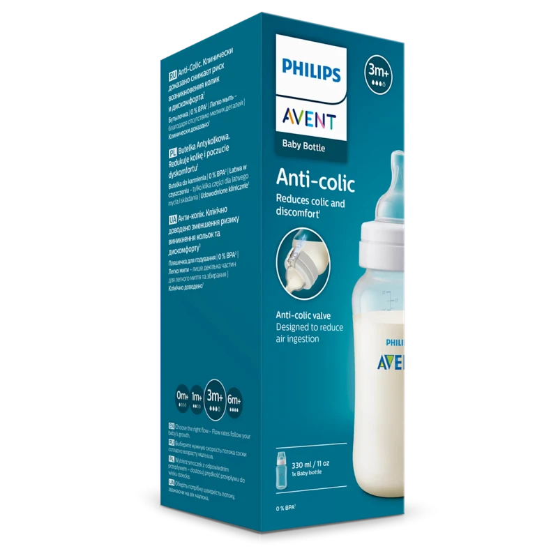 Бутылочка Philips AVENT Anti-colic SCY106/01, полипропилен/силикон, прозрачный, 330 мл, 3+ мес
