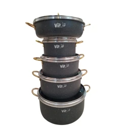 Qazan dəsti VIP SHA-00004400, qranit, qara, 20/24/28/32 sm