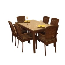 Bağ üçün mebel dəsti Zili Rattan Sakura, 6 nəfərlik, qəhvəyi; masa ölçüsü: 90x160 sm, hündürlüyü 75 sm; stul ölçüsü: eni 55 sm, hündürlüyü 90 sm