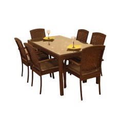 Bağ üçün mebel dəsti Zili Rattan Sakura, 6 nəfərlik, qəhvəyi; masa ölçüsü: 90x160 sm, hündürlüyü 75 sm; stul ölçüsü: eni 55 sm, hündürlüyü 90 sm