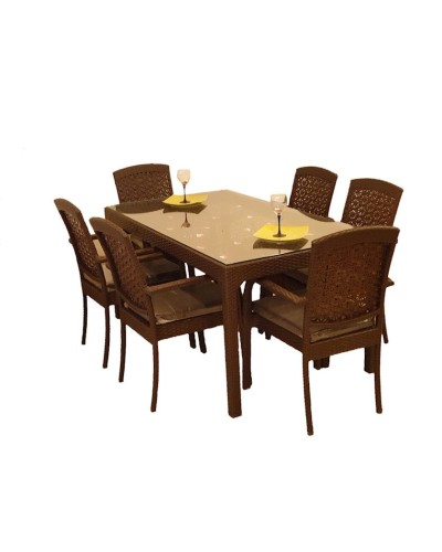 Bağ üçün mebel dəsti Zili Rattan Sakura, 6 nəfərlik, qəhvəyi; masa ölçüsü: 90x160 sm, hündürlüyü 75 sm; stul ölçüsü: eni 55 sm, hündürlüyü 90 sm