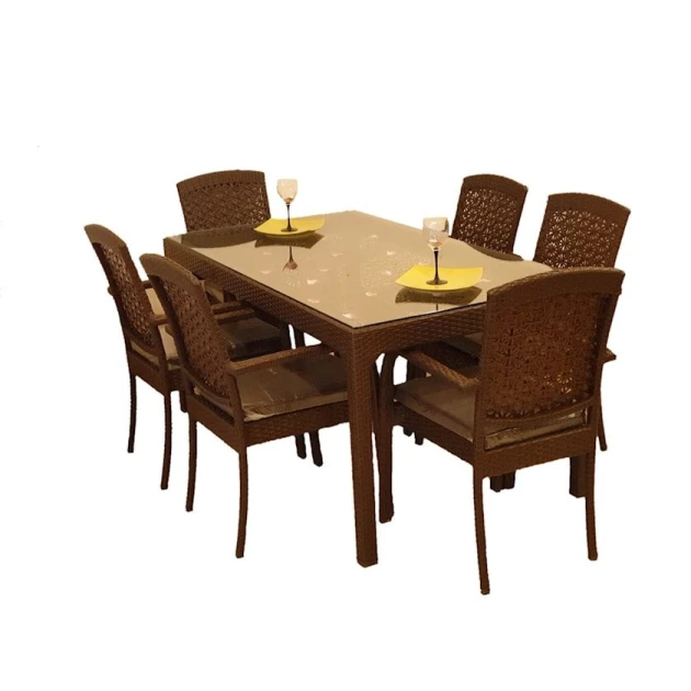 Комплект садовой мебели Zili Rattan Sakura, на 6 человек, коричневый; размер стола: 90x160 см, высота 75 см; размер стула: ширина 55 см, высота 90 см Комплект садовой мебели Zili Rattan Sakura, на 6 человек, коричневый; размер стола: 90x160 см, высота 75 см; размер стула: ширина 55 см, высота 90 см