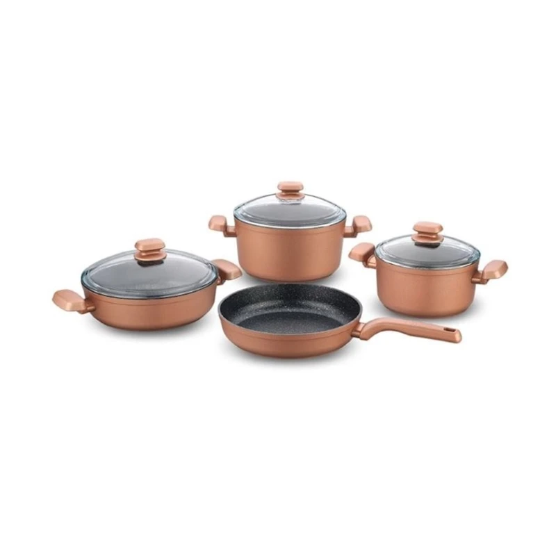 Набор посуды Korkmaz Rosegold Helena A1350, 4 шт, 20x10.5/24x12.5/26x7.5/26x4.5 см, 3/5/3.5/1.8 л, алюминий, с крышкой, коричневый Набор посуды Korkmaz Rosegold Helena A1350, 4 шт, 20x10.5/24x12.5/26x7.5/26x4.5 см, 3/5/3.5/1.8 л, алюминий, с крышкой, коричневый
