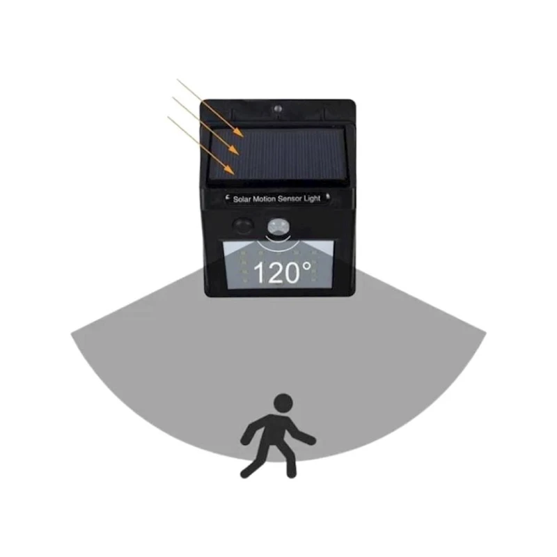 Küçə çırağı 204, günəş enerjisi ilə çalışan, hərəkət sensoru ilə, qara, 12.4х9.5х4.7 sm