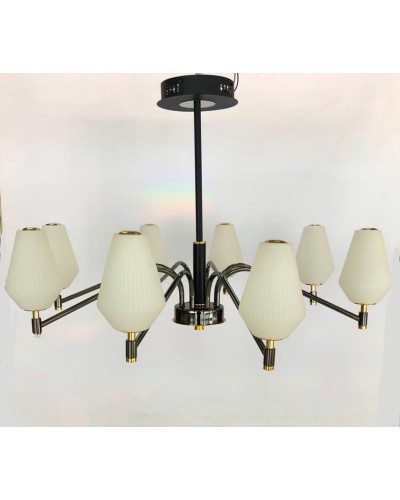 Asma çılçıraq 8699-8, LED, qara/qızılı, ağ şüşə abajur - LED 8699-8