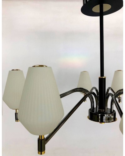 Asma çılçıraq 8699-8, LED, qara/qızılı, ağ şüşə abajur - LED 8699-8