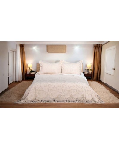 Örtük və yastıq üzü dəsti Luxe Cotton, 260x260/50x70 sm, ikinəfərlik, velür, bej