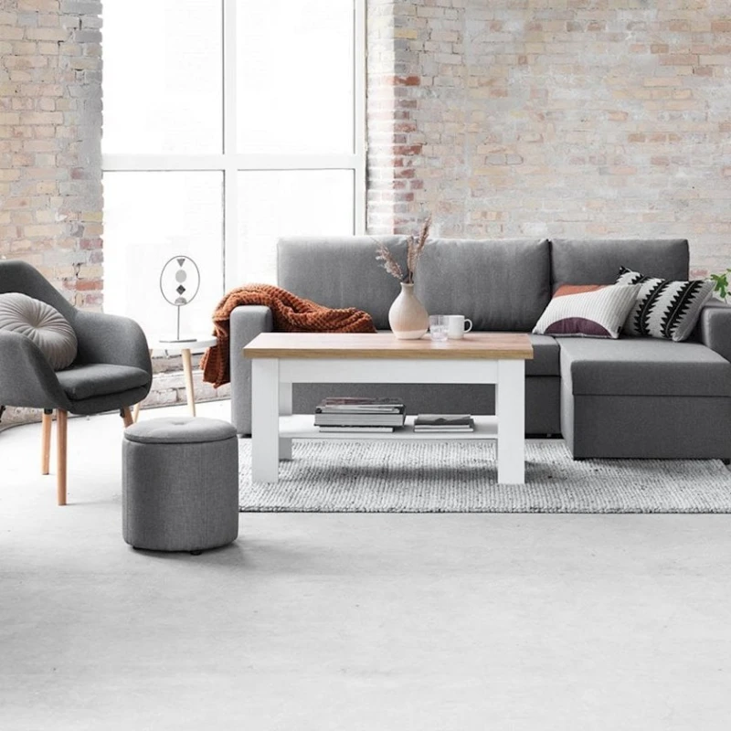 Журнальный стол JYSK Markskel, 60x110x53 см, меламин/ДСП/пластик, белый/коричневый Журнальный стол JYSK Markskel, 60x110x53 см, меламин/ДСП/пластик, белый/коричневый