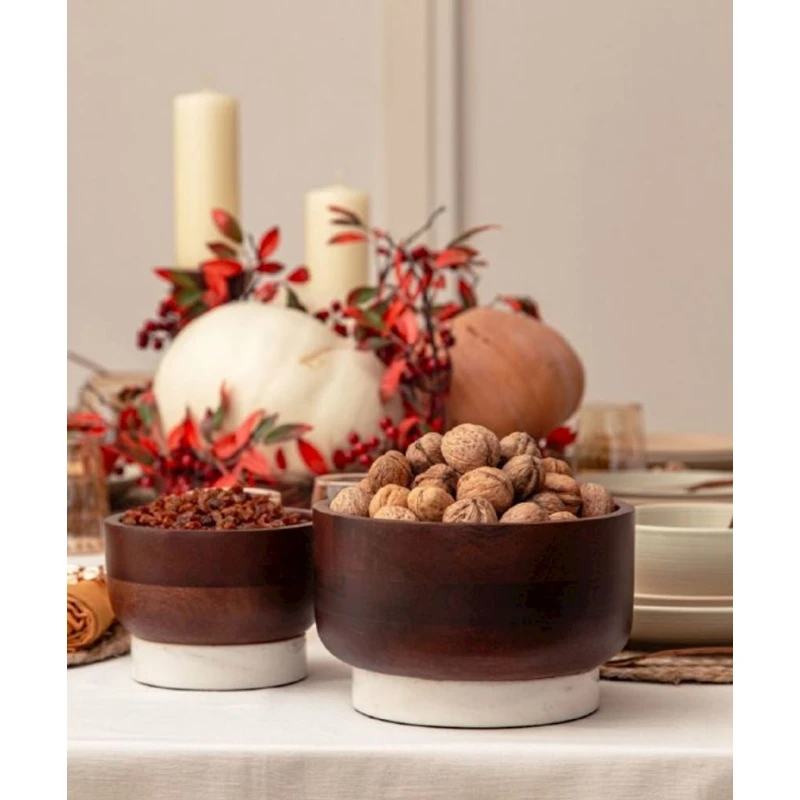 Декоративная чаша Hom-me Wood and marble 105631, ağ/qəhvəyi, 15 см