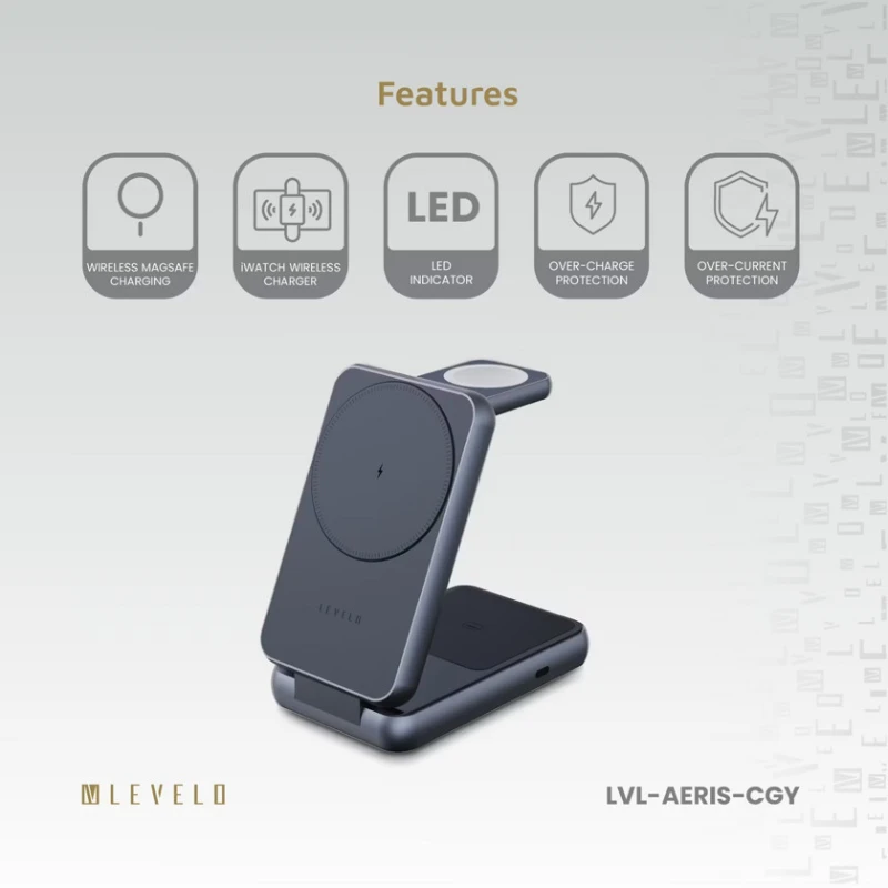 Беспроводное зарядное устройство Levelo AERIS Wireless Charger 3in1 Gray