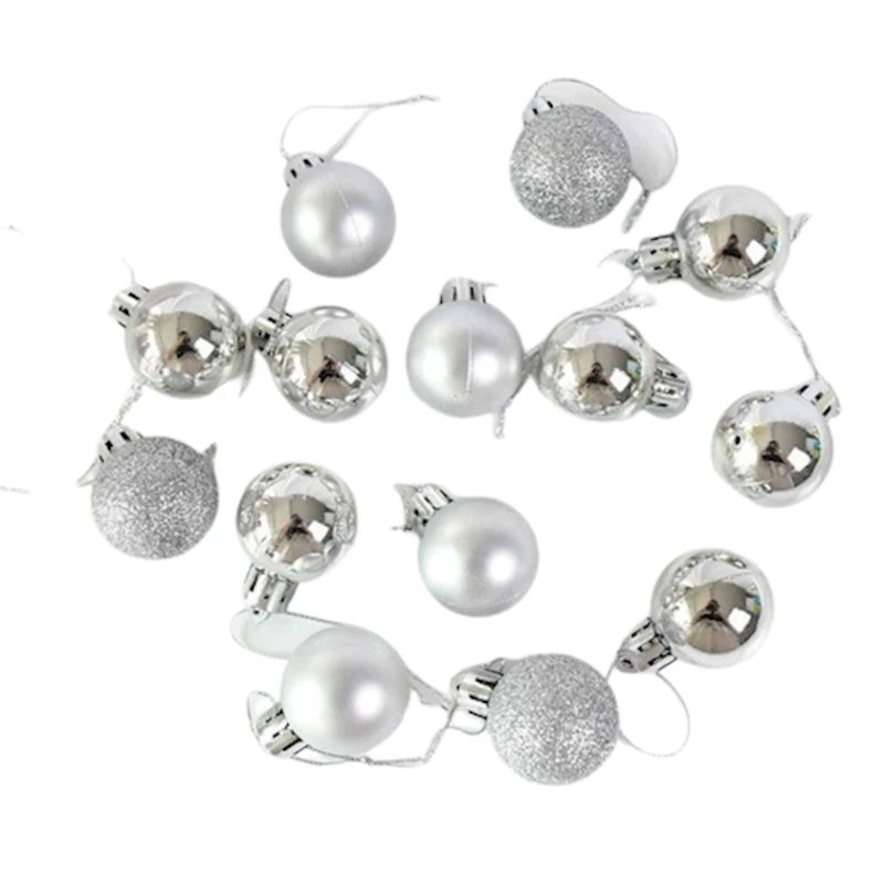 Şam ağacı oyuncaqları plastik, gümüşü, diametr 3 sm, 24 ədəd