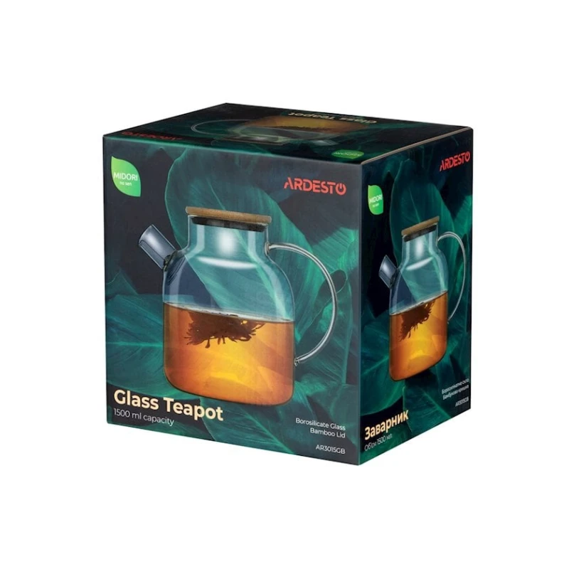 Заварной чайник Ardesto Midori AR3015GB, 1500 мл, боросиликатное стекло/бамбук, прозрачный Заварной чайник Ardesto Midori AR3015GB, 1500 мл, боросиликатное стекло/бамбук, прозрачный