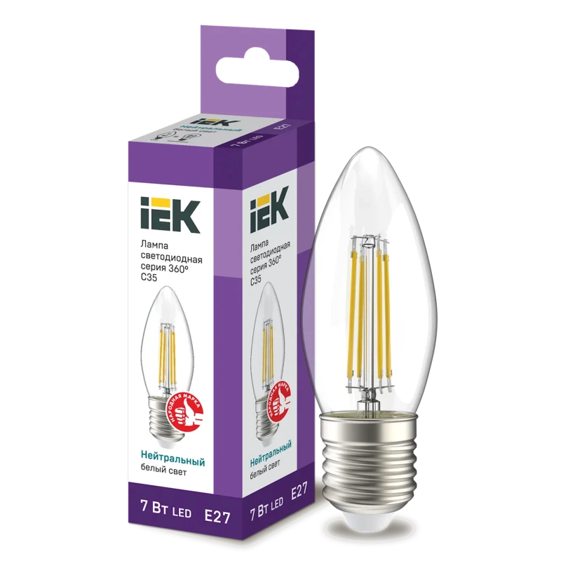 Светодиодная лампа IEK C35 E27 7W 4000K Transparent