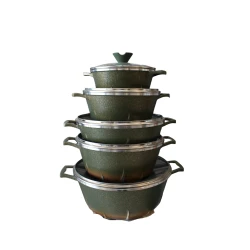 Qazan dəsti Unique qranit/şüşə, yaşıl, 5 əd, 20/24/28/28/32 sm.