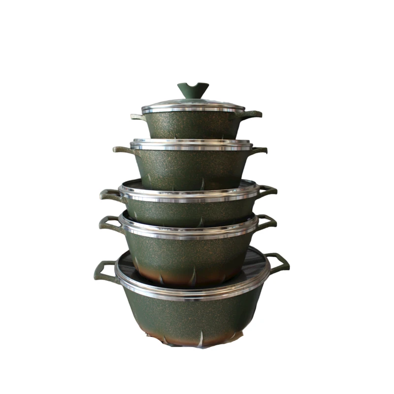 Qazan dəsti Unique qranit/şüşə, yaşıl, 5 əd, 20/24/28/28/32 sm.