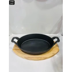 Сковородка ,с деревянной подставкой, 24x16.5 см, чугун