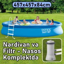 Şişmə hovuz Intex, dairəvi, 457x457x84 sm, həcm 9792 l, filtr nasosu, nərdivan - 9792TX28158N