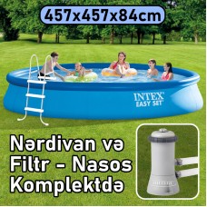 Şişmə hovuz Intex, dairəvi, 457x457x84 sm, həcm 9792 l, filtr nasosu, nərdivan - 9792TX28158N