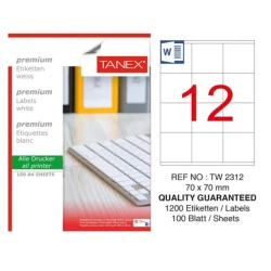 Этикетки самоклеющиеся Tanex TW-2312, 70x70 мм, 12 шт x 100 листов