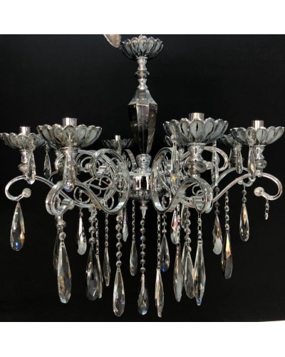 Asma çılçıraq Şəms Aydınlatma 85101, 8 x E14, kül rəngli kristallar, diametr 60-70 sm, hündürlük 60-80 sm