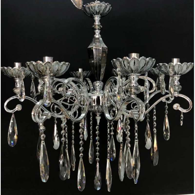 Asma çılçıraq Şəms Aydınlatma 85101, 8 x E14, kül rəngli kristallar, diametr 60-70 sm, hündürlük 60-80 sm