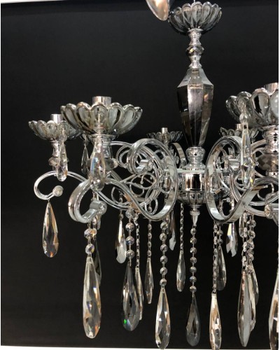 Asma çılçıraq Şəms Aydınlatma 85101, 8 x E14, kül rəngli kristallar, diametr 60-70 sm, hündürlük 60-80 sm