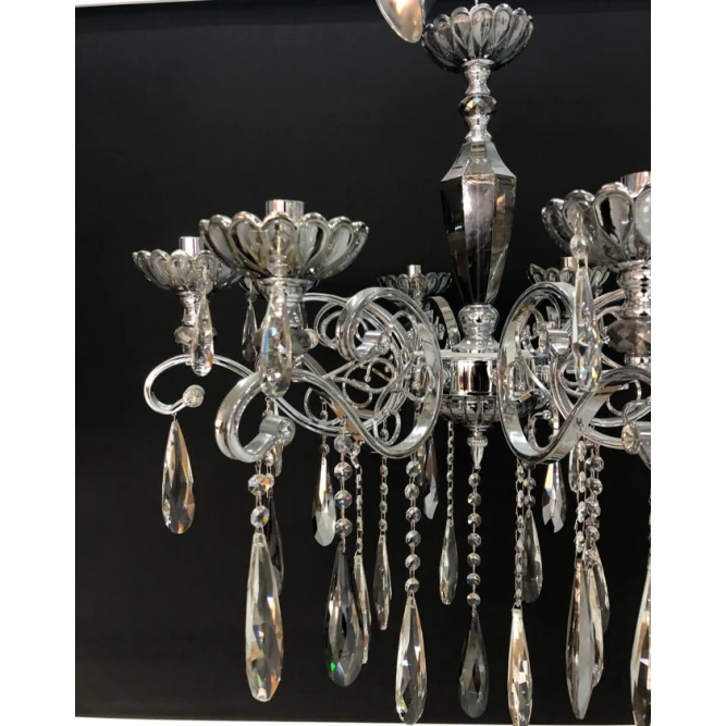 Asma çılçıraq Şəms Aydınlatma 85101, 8 x E14, kül rəngli kristallar, diametr 60-70 sm, hündürlük 60-80 sm