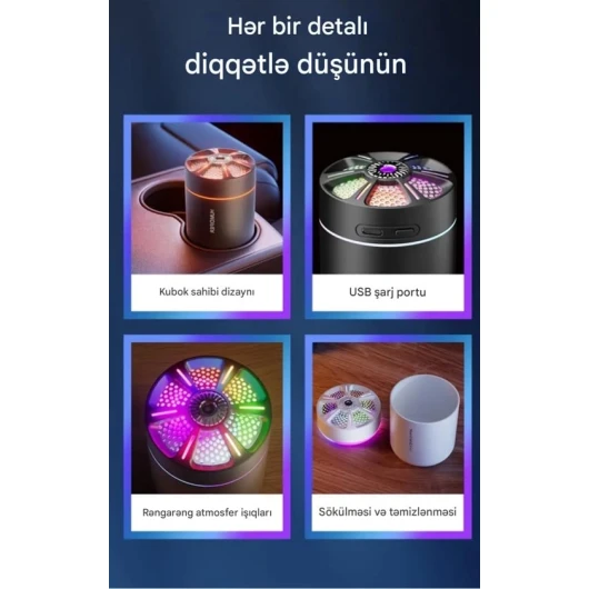 Rəngli işıqlandırma ilə hava nəmləndirici, 180 ml