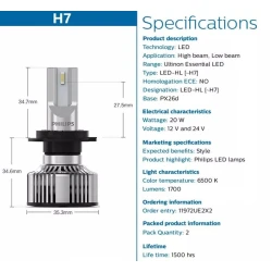 Avtomobil faraları üçün lampa Philips Ultinon Essential LED H7, 24 Vt, 2 əd Avtomobil faraları üçün lampa Philips Ultinon Essential LED H7, 24 Vt, 2 əd