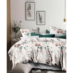 Комплект постельного белья MiraNova SF-726, пододеяльник 160x220 см, простыня 170x240 см, наволочка 50x70 см, односпальный, хлопок, белый/зеленый