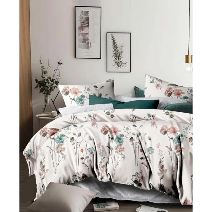 Комплект постельного белья MiraNova SF-726, пододеяльник 160x220 см, простыня 170x240 см, наволочка 50x70 см, односпальный, хлопок, белый/зеленый Комплект постельного белья MiraNova SF-726, пододеяльник 160x220 см, простыня 170x240 см, наволочка 50x70 см, односпальный, хлопок, белый/зеленый