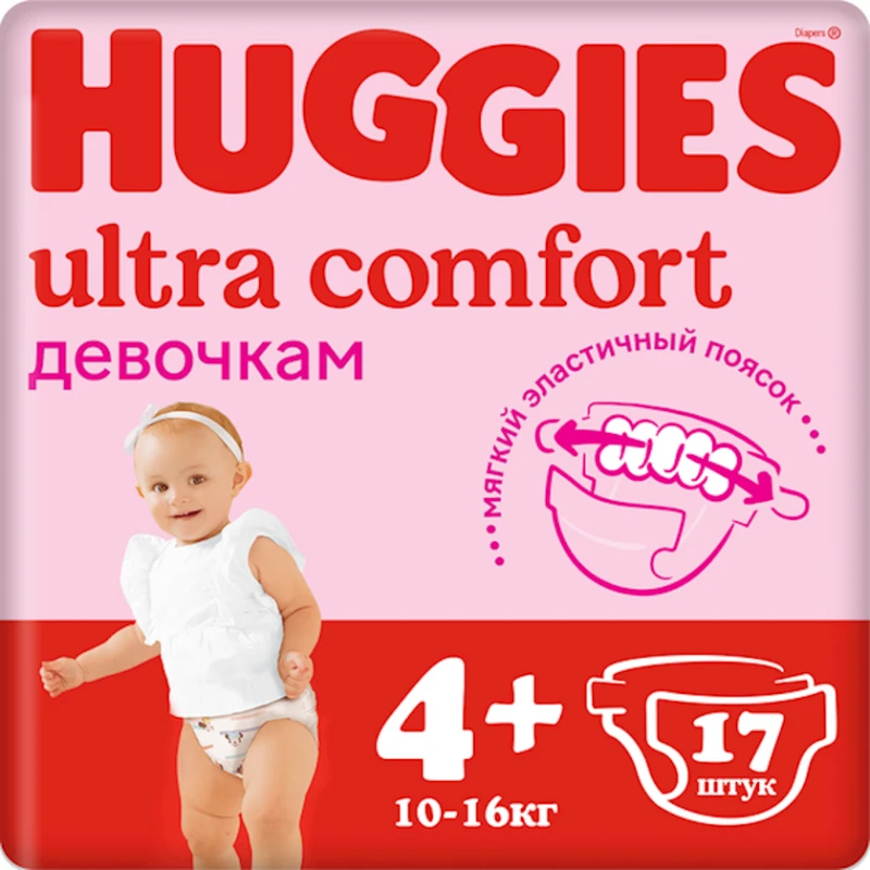 Подгузники Huggies Ultra Comfort 4+ для девочек, 10-16 кг, 17 шт.