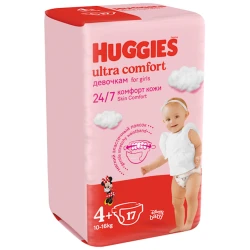 Подгузники Huggies Ultra Comfort 4+ для девочек, 10-16 кг, 17 шт.