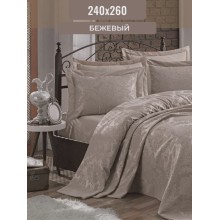 Örtük və yastıq üzü dəsti Gardines, örtük 240x260 sm, yastıq üzü 50x70 sm 2 ədəd, ikinəfərlik, poliester/pambıq, bej - RB_210967_001