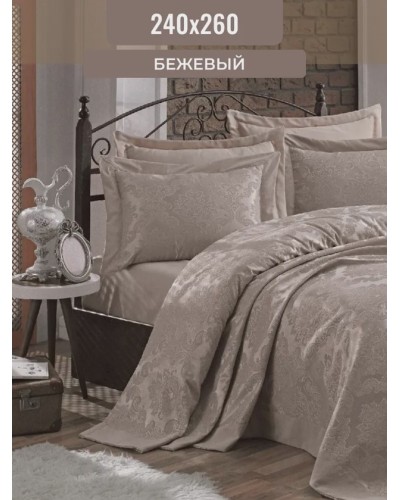 Örtük və yastıq üzü dəsti Gardines, örtük 240x260 sm, yastıq üzü 50x70 sm 2 ədəd, ikinəfərlik, poliester/pambıq, bej - RB_210967_001