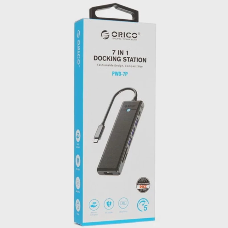 Док-станция ORICO PWD-7P-BK-EP 7-in-1 3xUSB 3.0, PD 100 W, HDMI, 4K/30Hz, SD/TF, Черный Док-станция ORICO PWD-7P-BK-EP 7-in-1 3xUSB 3.0, PD 100 W, HDMI, 4K/30Hz, SD/TF, Черный